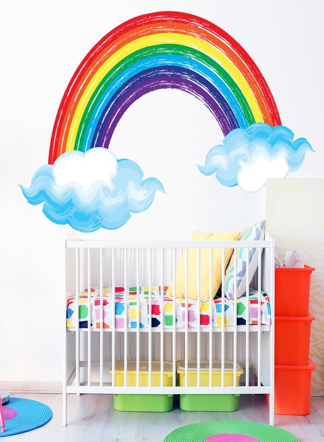 Eutecado Watercolor Rainbow Wall Decals Lovely Rainbow Wall Stickers for Kids Room, Large Cloudy Rainbow Room Decor Waterproof Peel and Stick Wall Art Murals for Nursery Classroom - Image 3